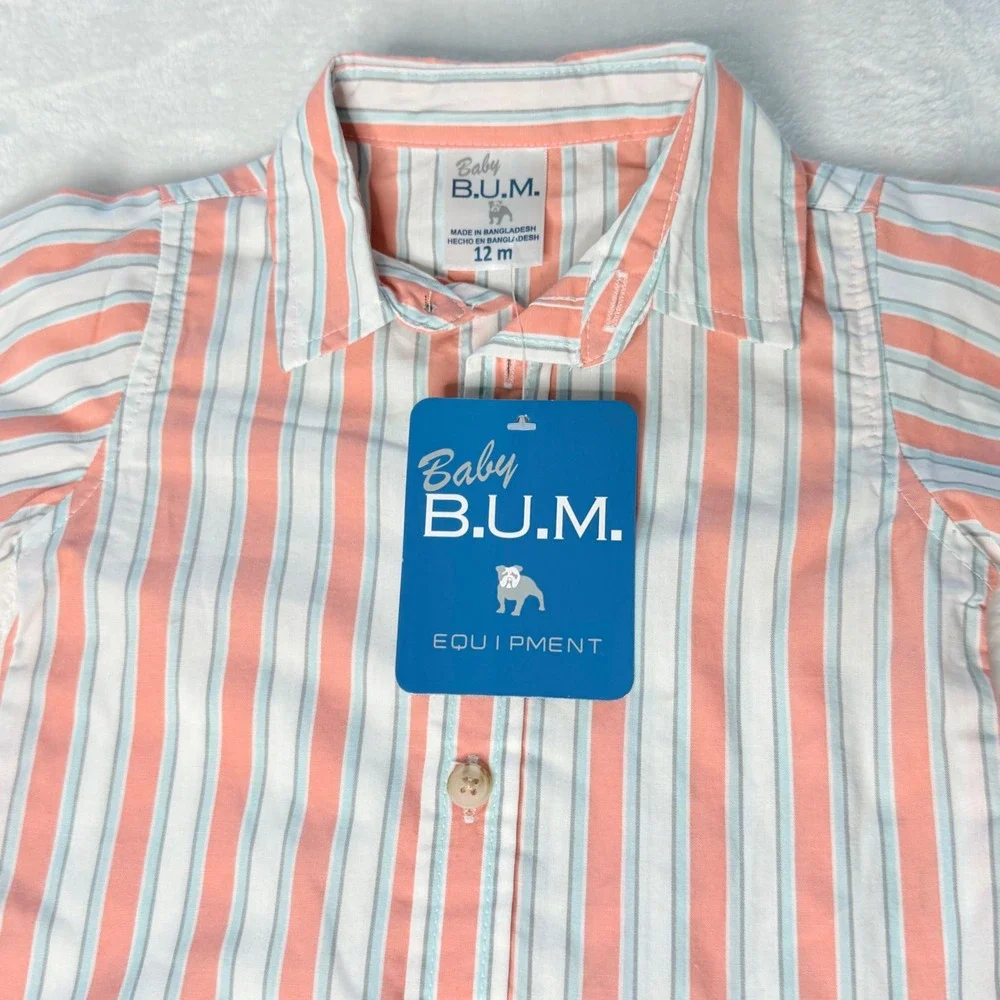 Baby BUM Equipment 12M Striped Button Down Shirt‎ and Khaki Pants 2pc Set NEW